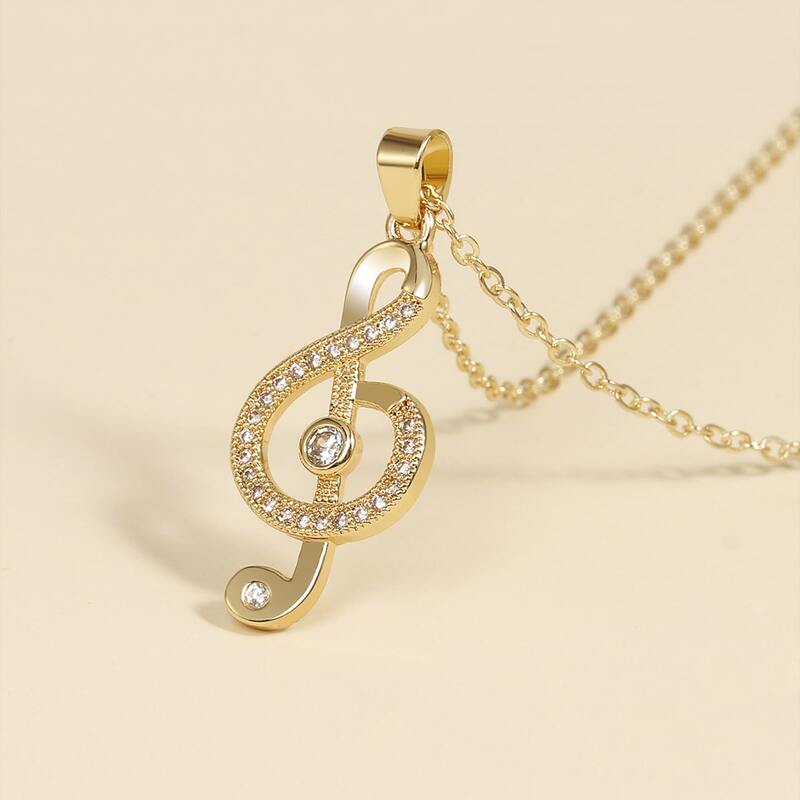 

Rhinestone Musical Note Pendant Necklace, Gold