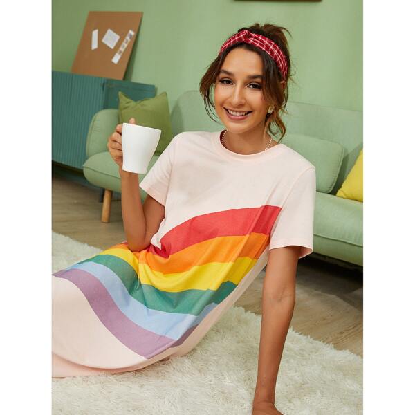 

Rainbow Striped Split Back Tee Dress, Multicolor