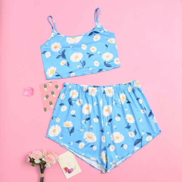 

Plus Allover Floral Pajama Set, Mint blue