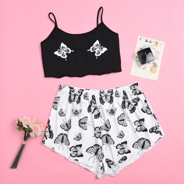 

Plus Butterfly Print Pajama Set, Black and white