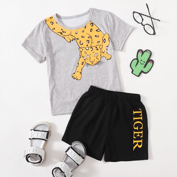 

Toddler Boys Cartoon Animal Print Tee & Letter Shorts, Multicolor