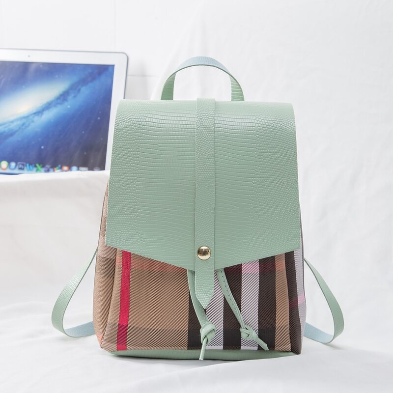 

Plaid Drawstring Backpack, Mint green