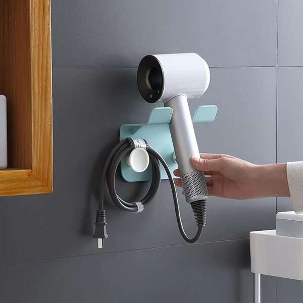 

1pc Wall Mounted Hair Dryer Holder, Green