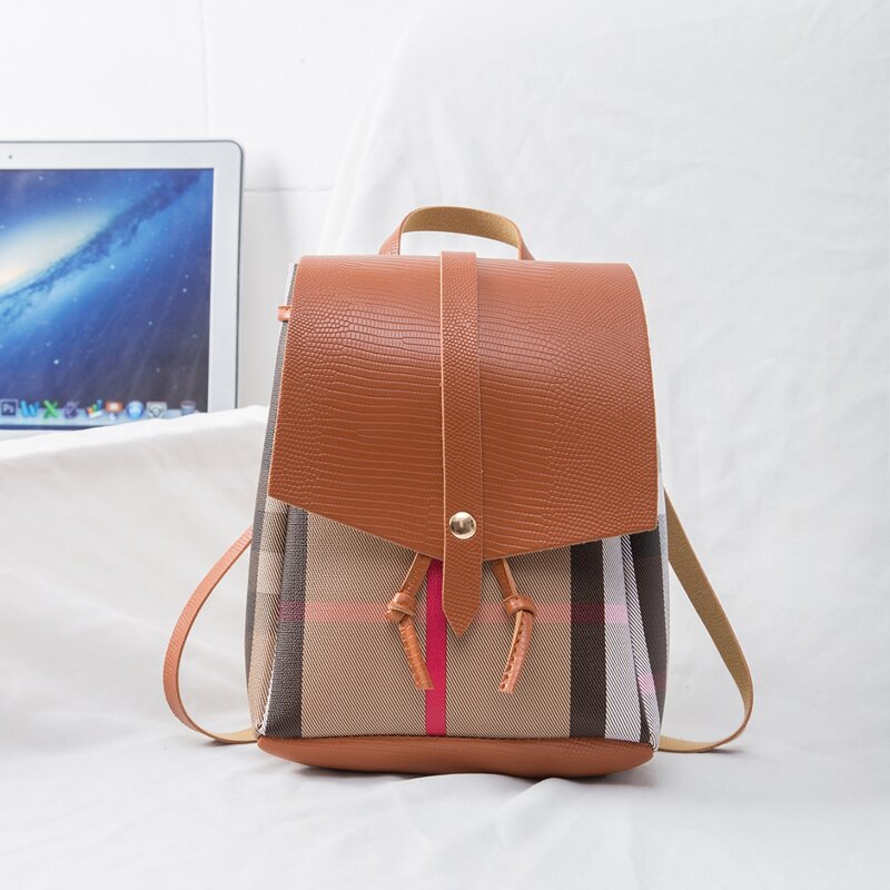 

Plaid Drawstring Backpack, Brown