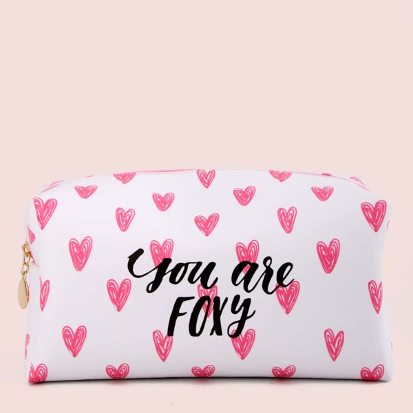 

Heart Print Square Makeup Bag, Multicolor