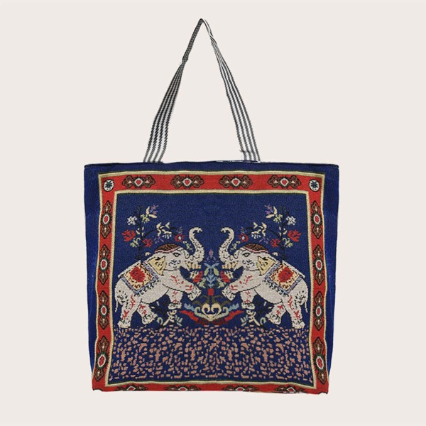 

Elephant Pattern Tote Bag, Navy blue