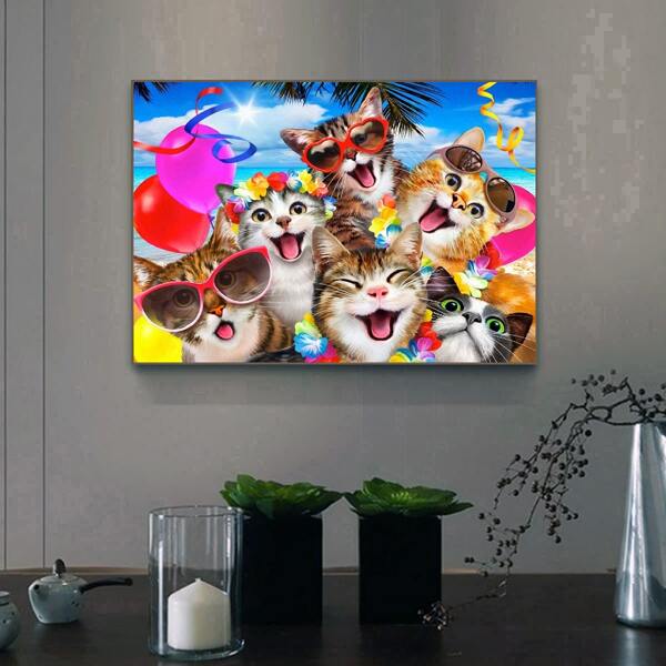 

Cat Print DIY Diamond Unframed Painting, Multicolor