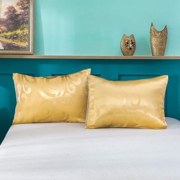 

1pair Jacquard Pattern Pillowcase Without Filler, Gold