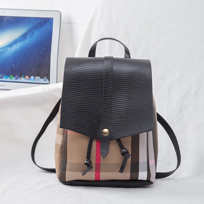 

Plaid Drawstring Backpack, Black