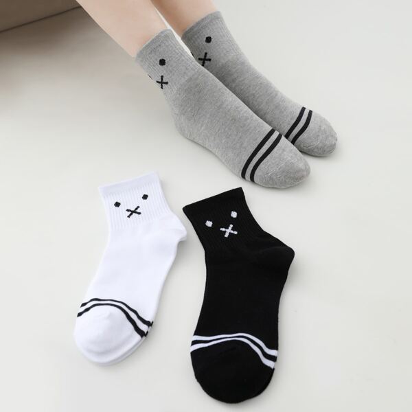 

3pairs Striped Crew Socks, Multicolor