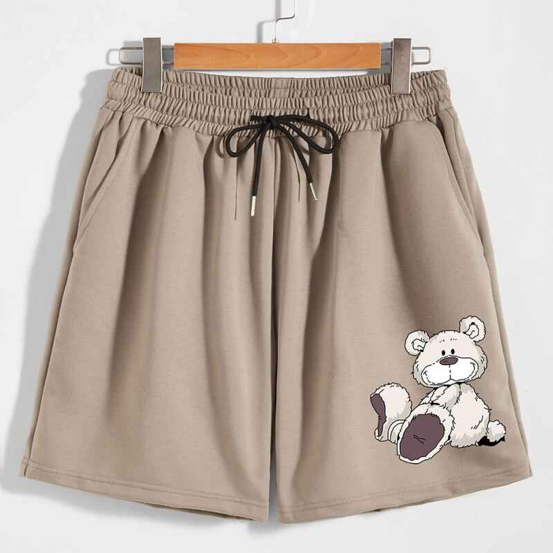

Guys Cartoon Bear Graphic Drawstring Shorts, Mocha brown