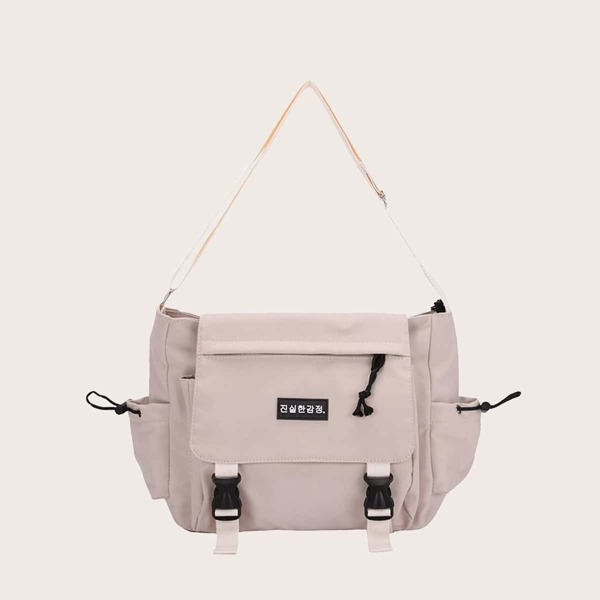 

Letter Patch Flap Crossbody Bag, Beige
