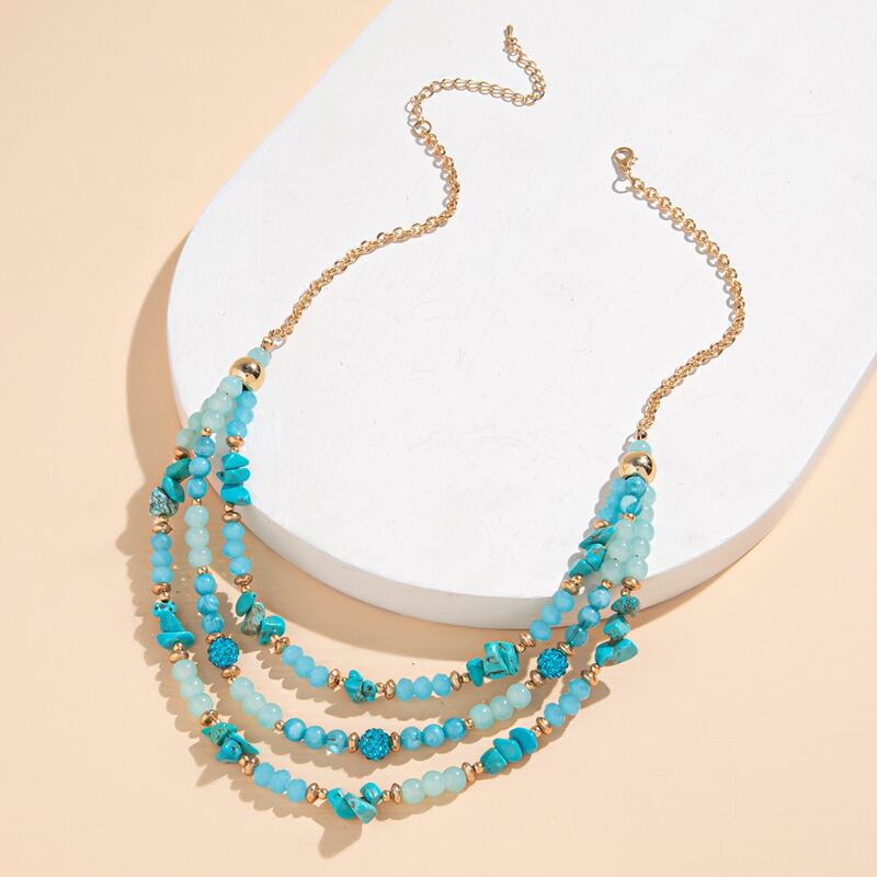 

1pc Beaded Statement Necklace, Blue