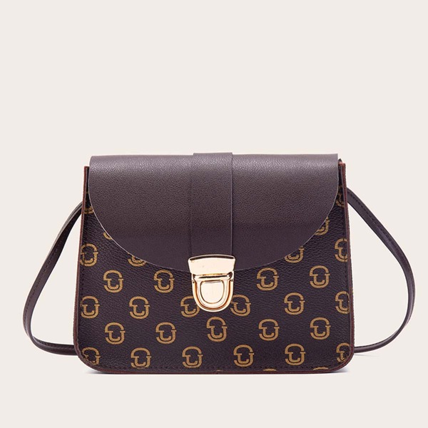 

Allover Graphic Flap Crossbody Bag, Coffee brown