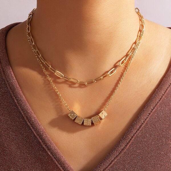 

Dice Charm Necklace, Gold