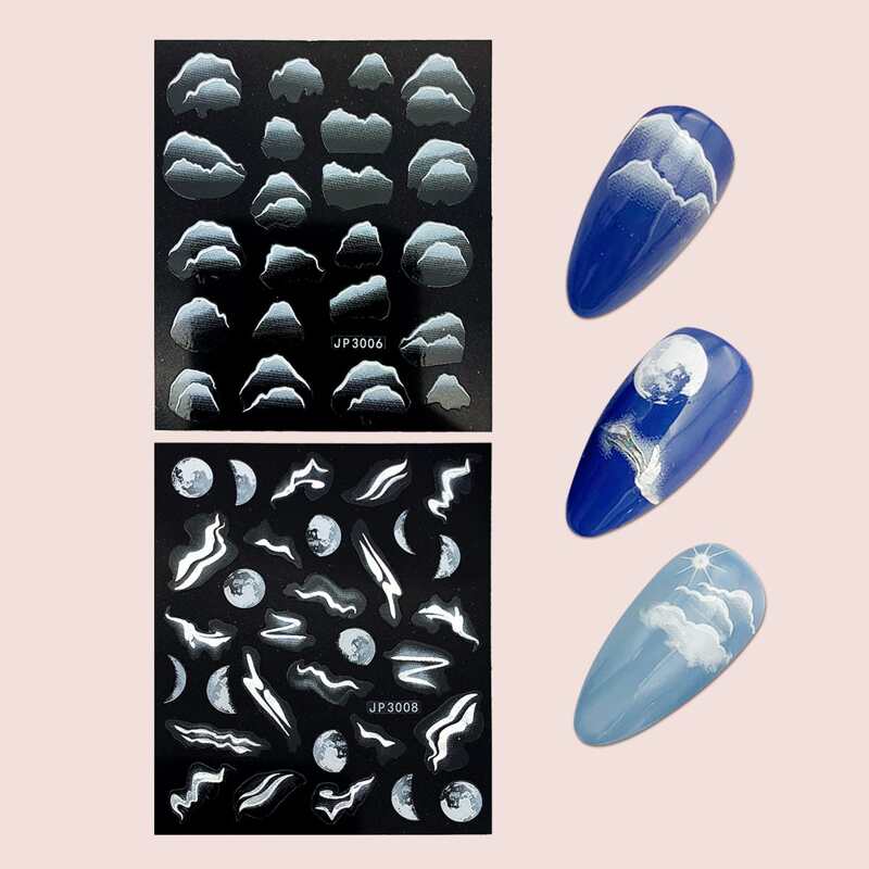 

2sheets Cloud Pattern Nail Art Sticker, White