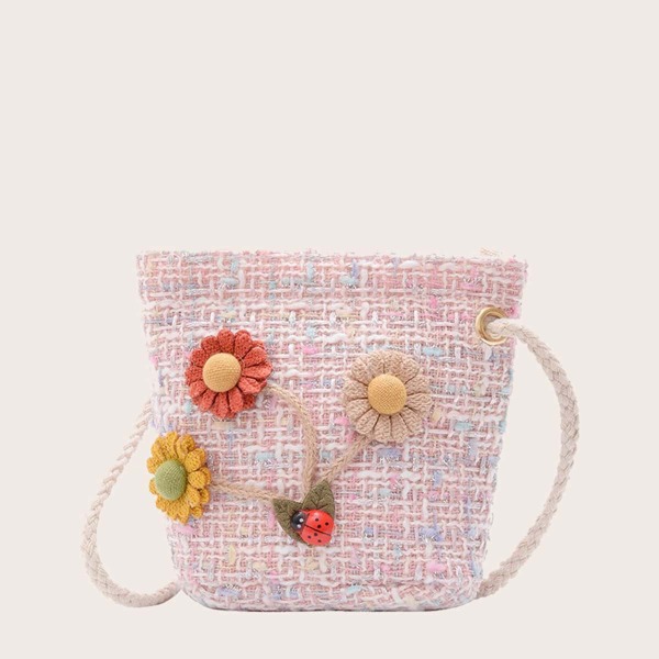 

Girls Floral Decor Bucket Bag, Pink