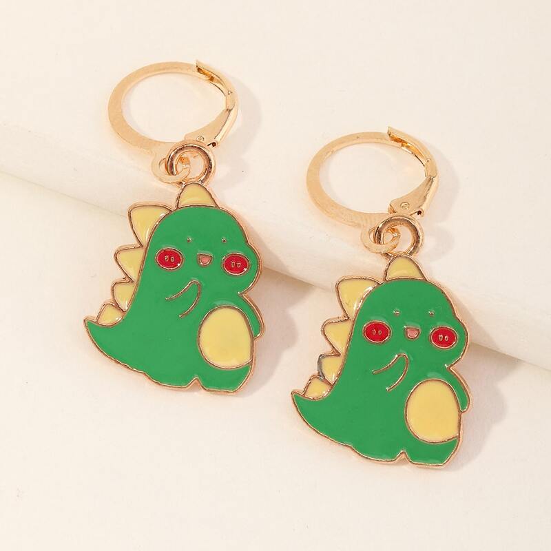 

Cartoon Dinosaur Drop Earrings, Green