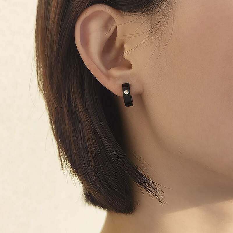 

Rhinestone Huggie Hoop Earrings, Black