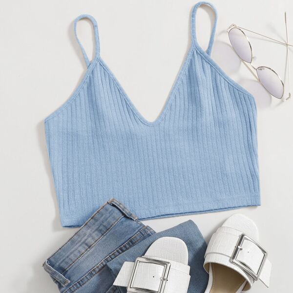 

Solid Rib-knit Cami Top, Baby blue