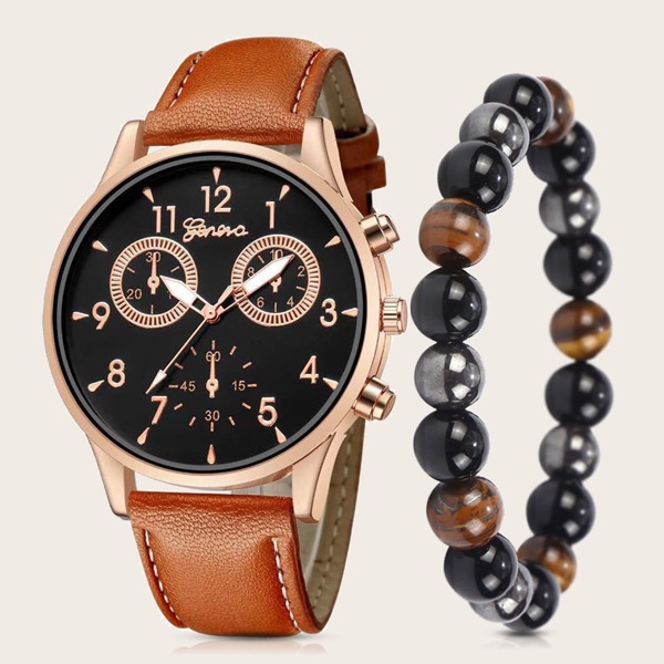 

1pc Men Triple Dial Quartz Watch & 1pc Bracelet