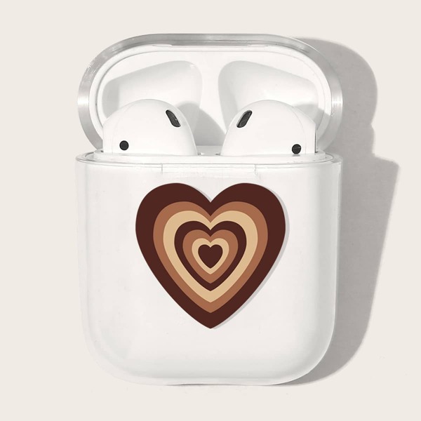 

Heart Pattern Clear Case For Airpods, Brown