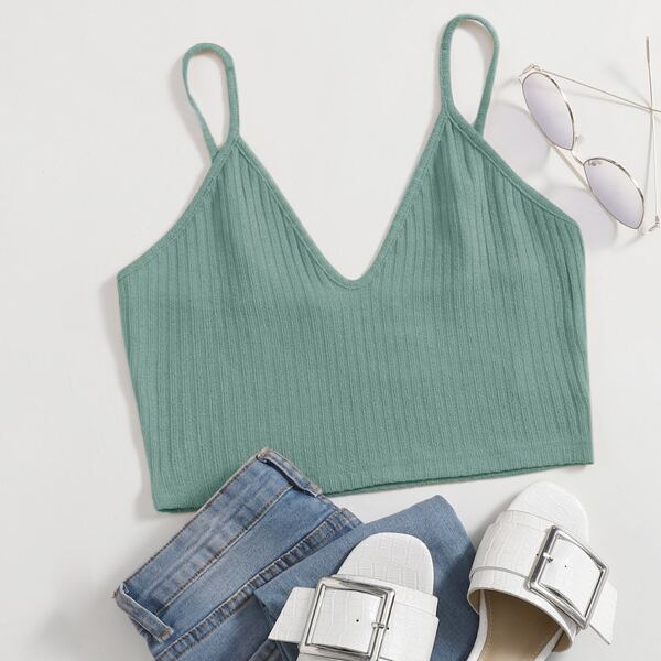 

Solid Rib-knit Cami Top, Mint green