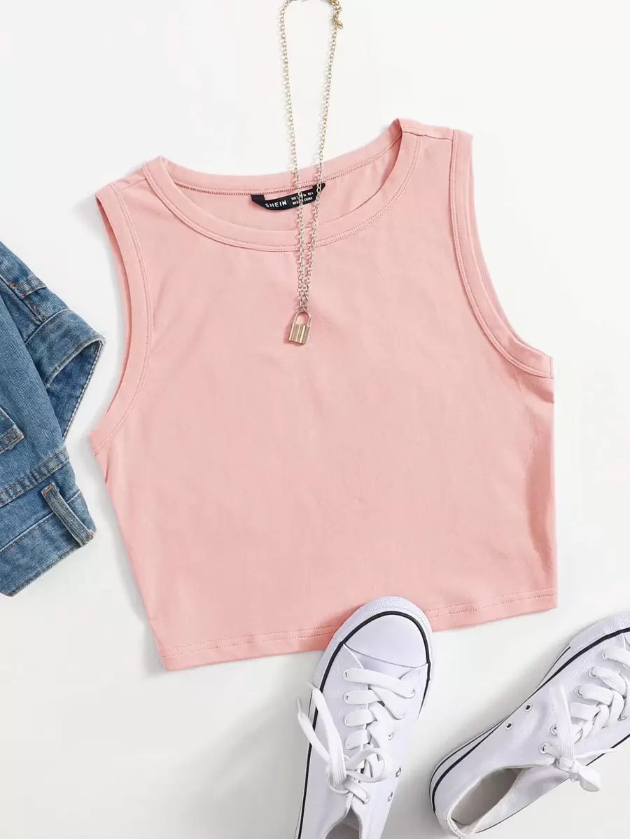 SHEIN EZwear Solid Crop Tank Top - Baby Pink - View 1