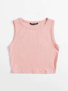 SHEIN EZwear Solid Crop Tank Top - Baby Pink - View 5