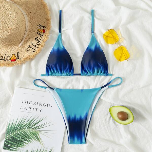 

Ombre Thong Bikini Swimsuit, Blue