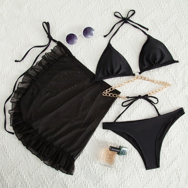 

Chain Linked Halter Bikini Swimsuit, Black