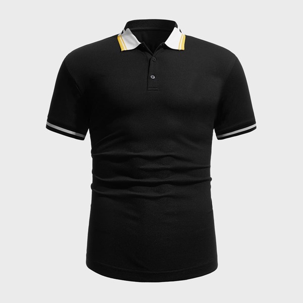 

Men Contrast Collar Polo Shirt, Black