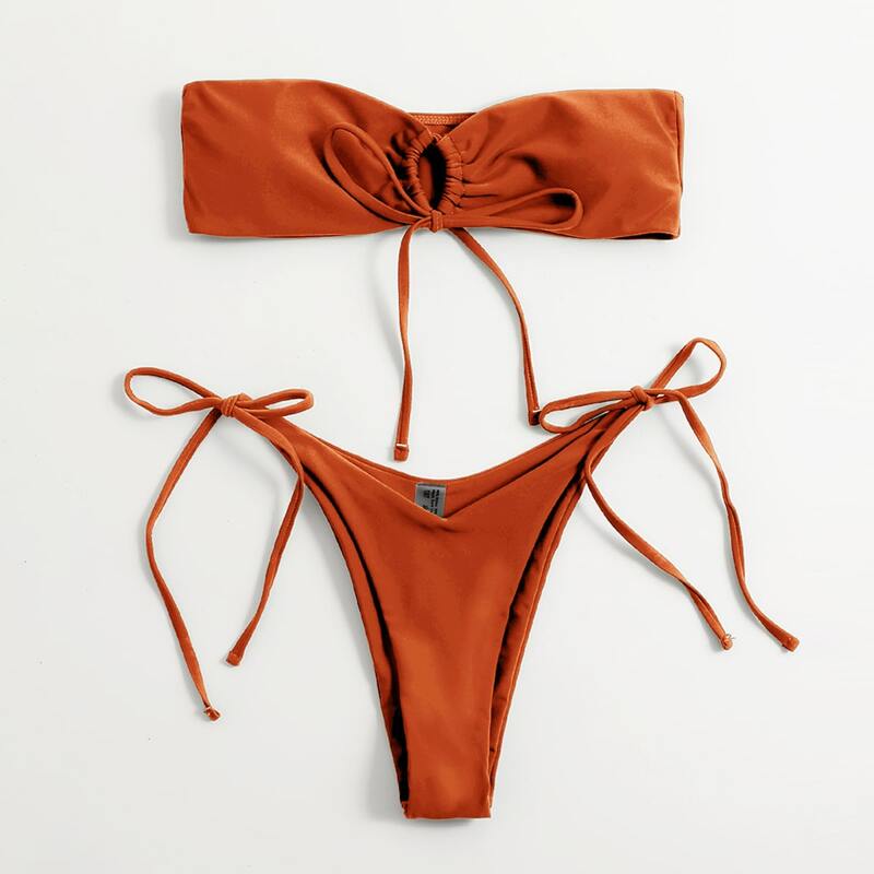 

Self Tie Bandeau High Cut Bikini Swimsuit, Orange