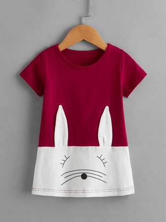 فستان تي شيرت اذن 3D بجرافيك رسوم كارتون للبنات الأطفال