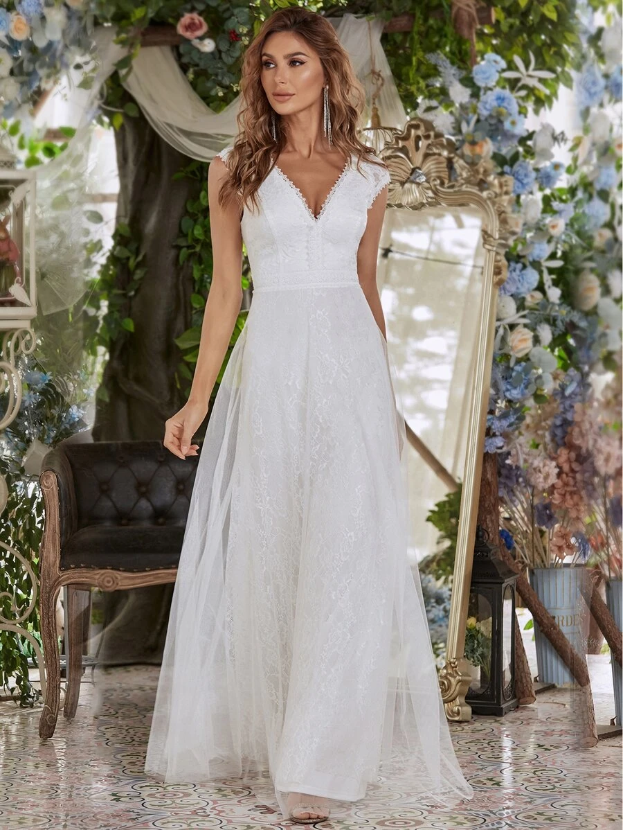 EVERPRETTY Lace Maxi Prom Dress - White - View 1