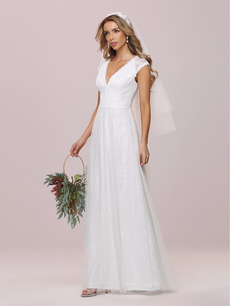 EVERPRETTY Lace Maxi Prom Dress - White - View 7