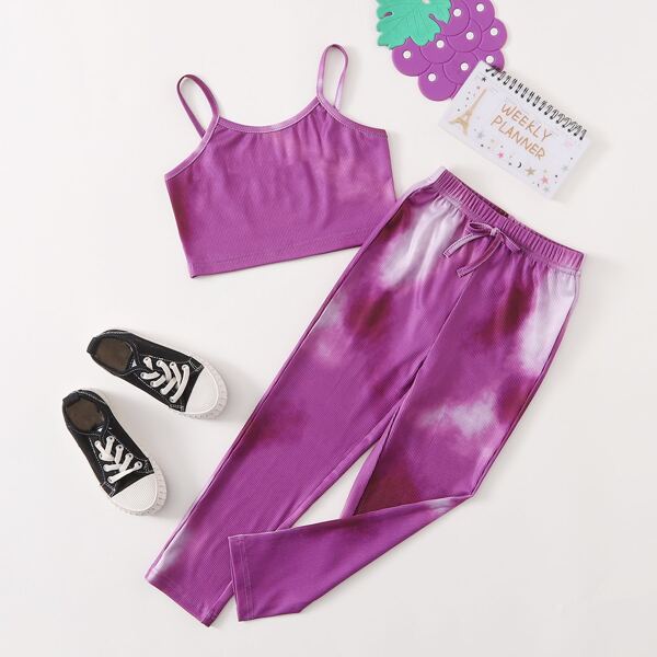 

Toddler Girls Tie Dye Cami Top With Knot Leggings, Purple