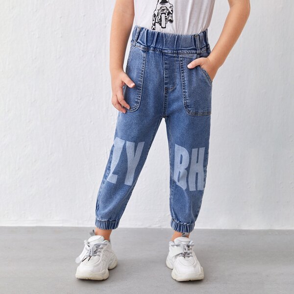 

Toddler Boys Letter Graphic Jeans, Light wash