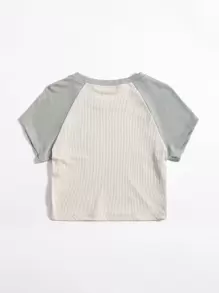 SHEIN Unity Áo thun Gân đan Khối Màu Giải trí - Màu be - Xem 2