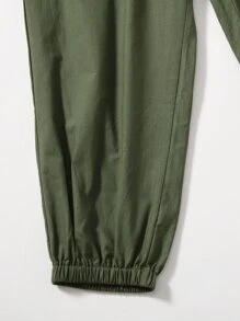 Mulvari 大碼素色結飾胡蘿蔔褲 - 軍綠色 - 查看 5