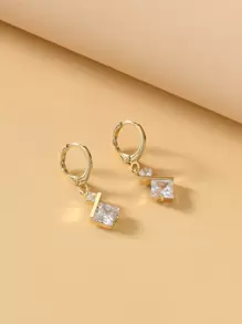 Pendientes largos zirconia cúbica con diseño geométrico - Amarillo Oro - Ver 2