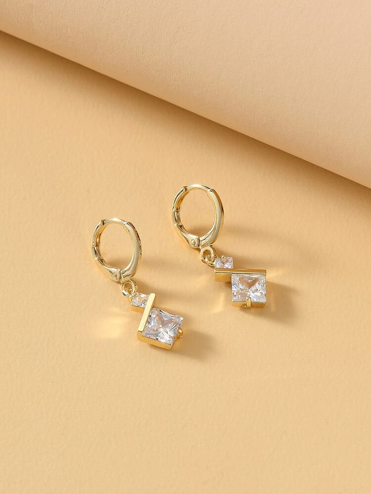 Cubic Zirconia Geo Design Drop Earrings