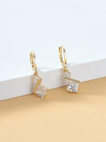 Pendientes largos zirconia cúbica con diseño geométrico - Amarillo Oro - Ver 3