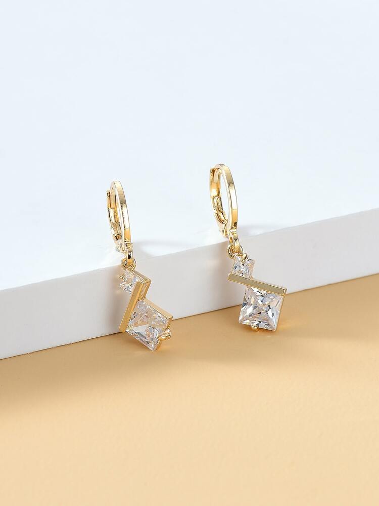 Cubic Zirconia Geo Design Drop Earrings
