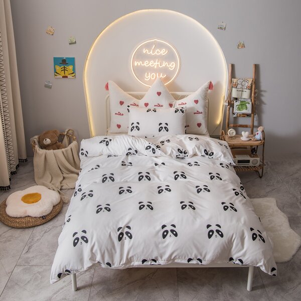 

Panda Print kids Duvet Cover Set Without Filler, Black and white
