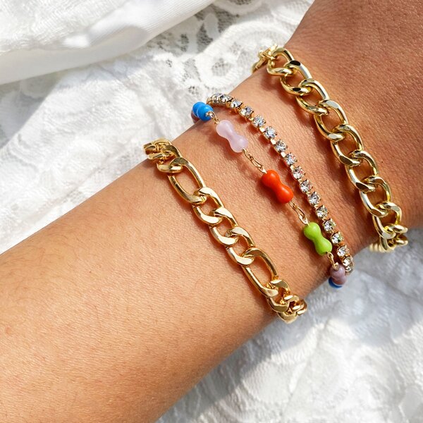 

4pcs Rhinestone Decor Bracelet, Multicolor