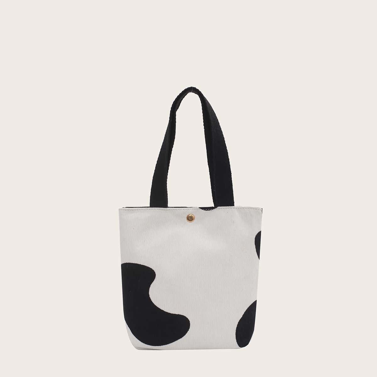 

Cow Print Satchel Bag, Black and white