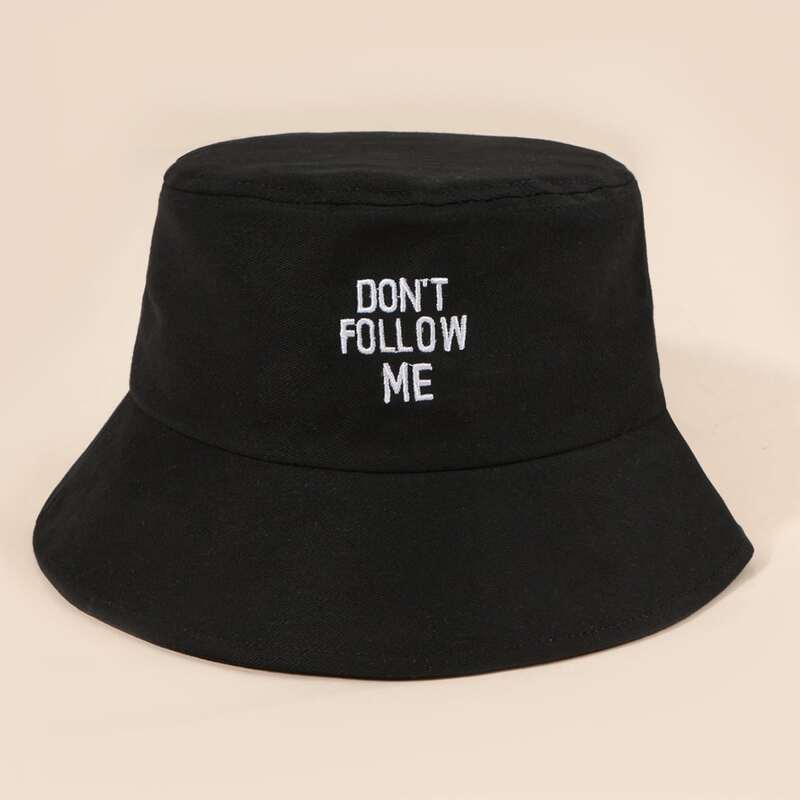 

Slogan Embroidery Bucket Hat, Black