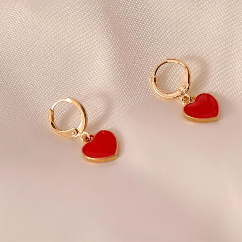 

Heart Charm Drop Earrings, Red