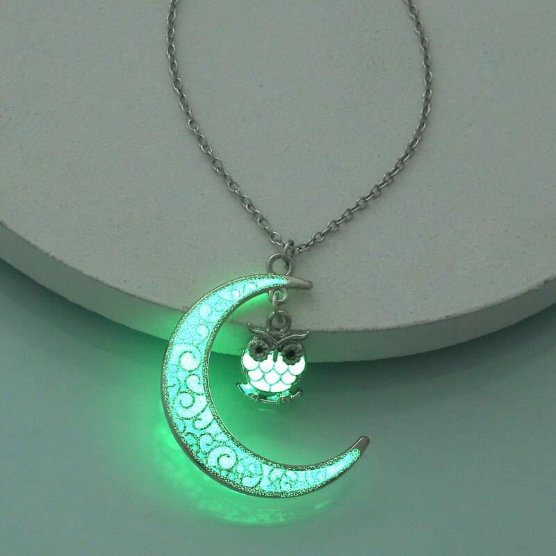 

Moon & Owl Charm Luminous Necklace, Silver